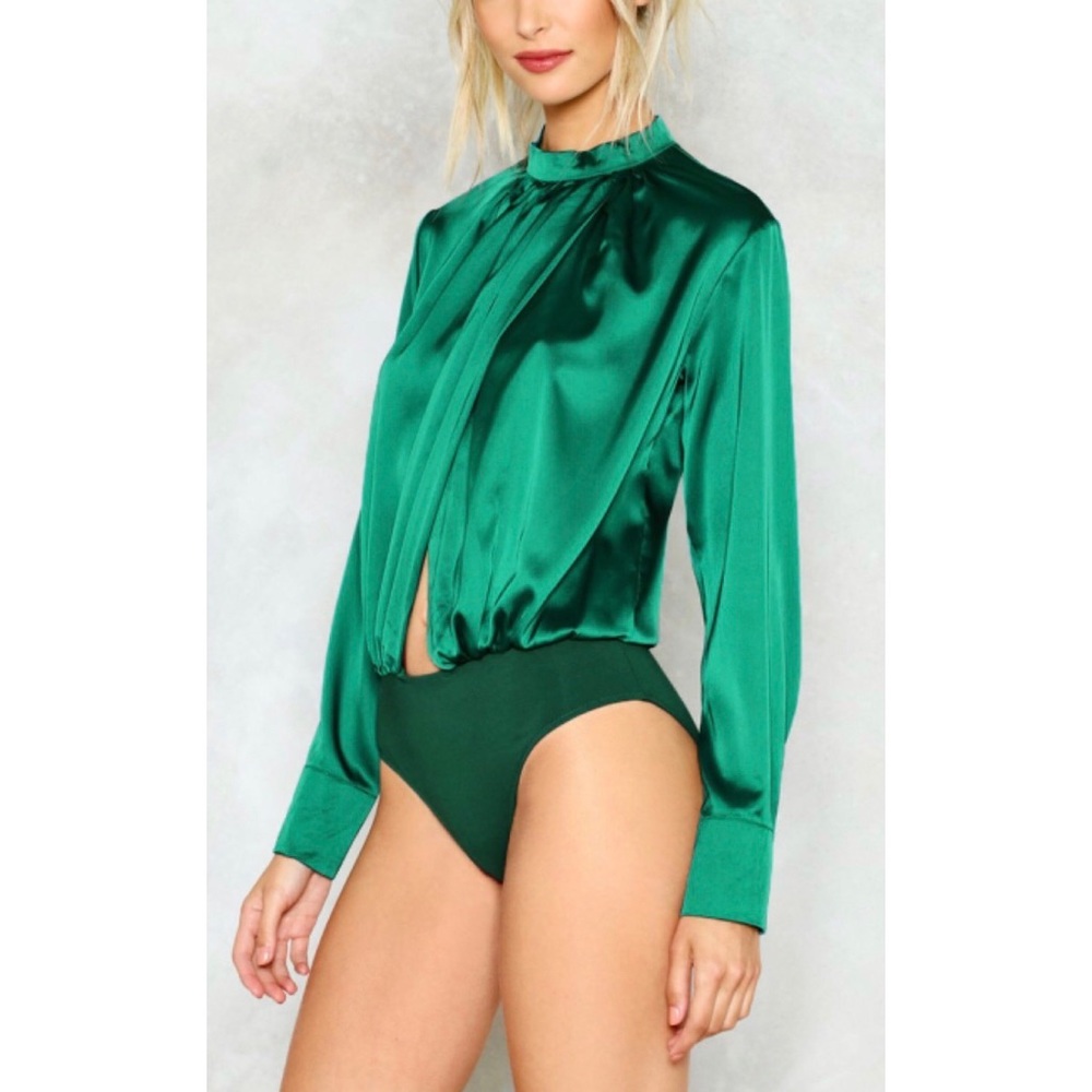 Green mock neck bodysuit